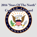 2016 ‘Stars Of The North’ Congressional Award seal depicts an eagle with a shield, olive branch, and arrows, encircled by stars and a blue border.