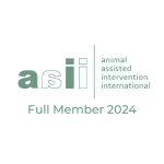 Green/white Logo of Animal Assisted Intervention International (AAII). Text reads "Full Member 2024".